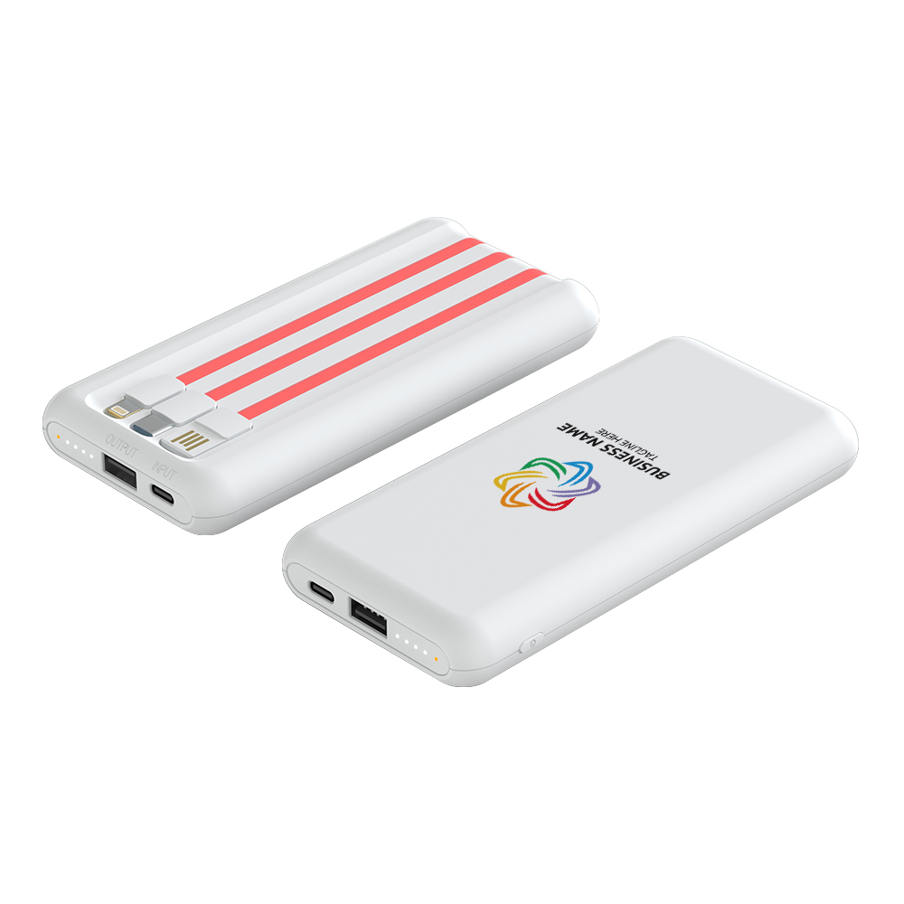 P209 10000mAh Powerbank with Built-in USB Input Cable and Type-C & Lightning Output Cable