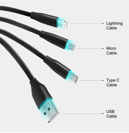 C1 3 IN 1 CHARGING CABLE WITH LIGHT UP LOGO