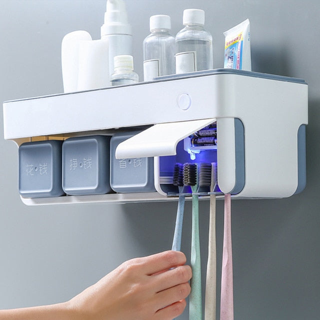 UV Toothbrush Sterilizer Toothbrush Holder Automatic Toothpaste Squeezers Dispenser Bathroom Storage Bathroom Accessories Set