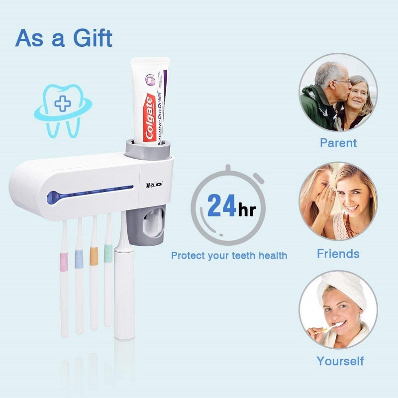 Antibacterial 2 in 1 UV Light Ultraviolet Toothbrush Sterilizer - Automatic Toothpaste Dispenser Sterilizer Toothbrush Holder Cleaner