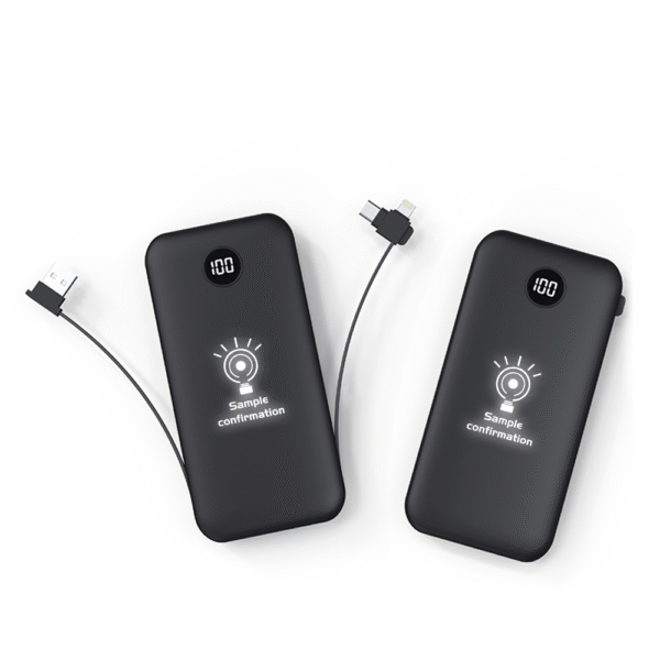P213 10000mAh LCD Display Light Up Logo Powerbank with Built-in Type-C & Lightning Output Cable
