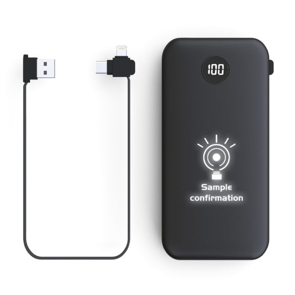 P213 10000mAh LCD Display Light Up Logo Powerbank with Built-in Type-C & Lightning Output Cable - Image 3