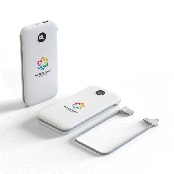 P213 10000mAh LCD Display Light Up Logo Powerbank with Built-in Type-C & Lightning Output Cable - Image 4