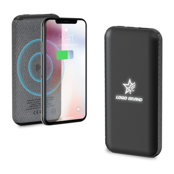 P207 PD/QC 22.5W 10000 Mah Linen PU Wireless Charger Power Bank With Light Up Logo - Image 5