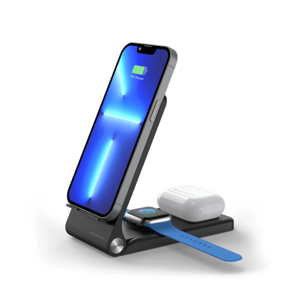 F15 Light Up Logo Folding 3 In 1 Wireless Charging Stand 15W for Mobile Phone Earphones Apple Watch With Hidden Phone Stand