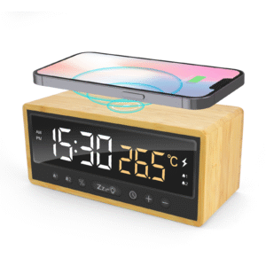 WIRELESS CHARGER Desk Clock with Temperature Display Calendar Display and USB-A/C Output for Wired Charging