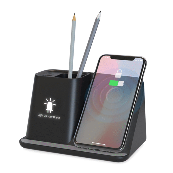 LIGHT UP LOGO DESKTOP WIRELESS CHARGER ORGANIZER