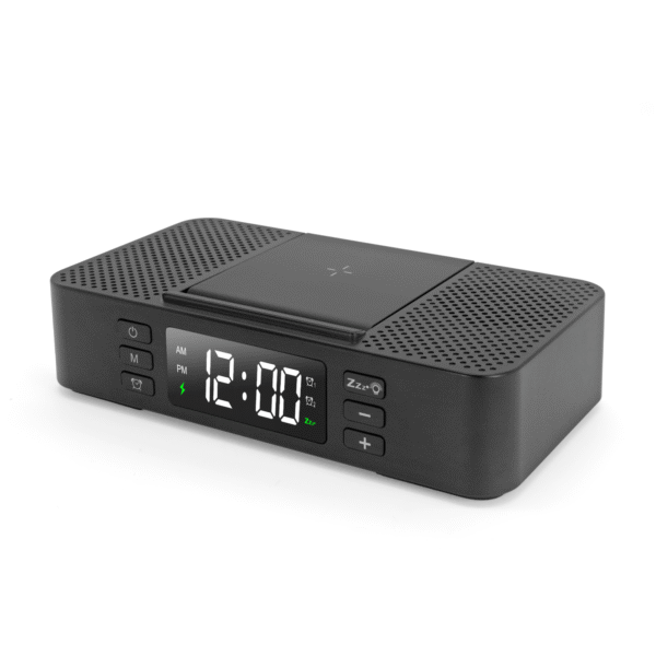 M36W Foldable Phone Stand 5W/15W Wireless Charging Dual Alarm and Snooze Mode Digital Alarm Clock Bluetooth Speaker with Dual Loudspeaker - Image 3