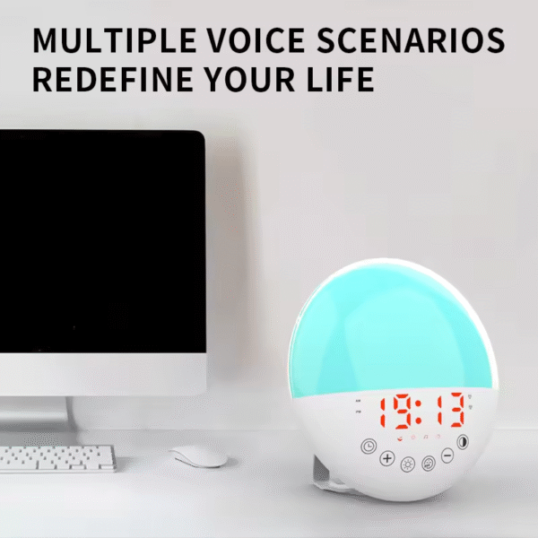ZH046 Voice Wake-Up Clock with Backlight Natural Light Circular Desk Clock - Image 4
