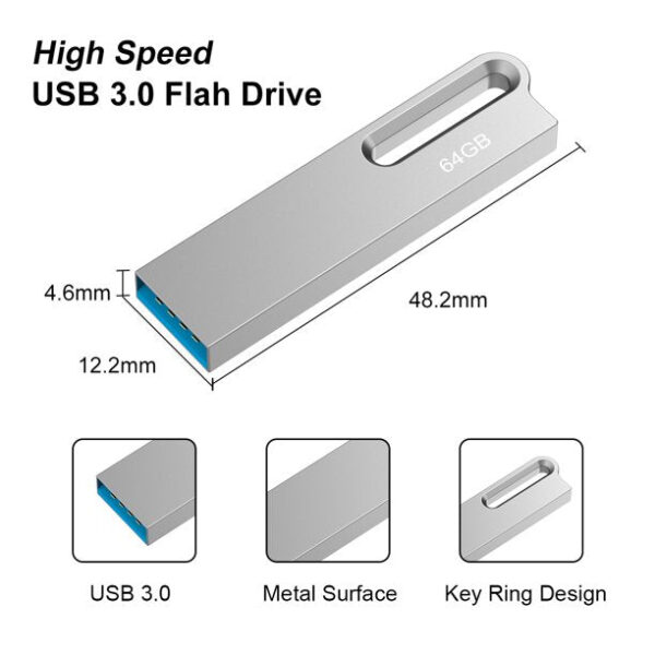64GB USB 3.0 Flash Drive Slim Metal Thumb USB A Drive - Image 2