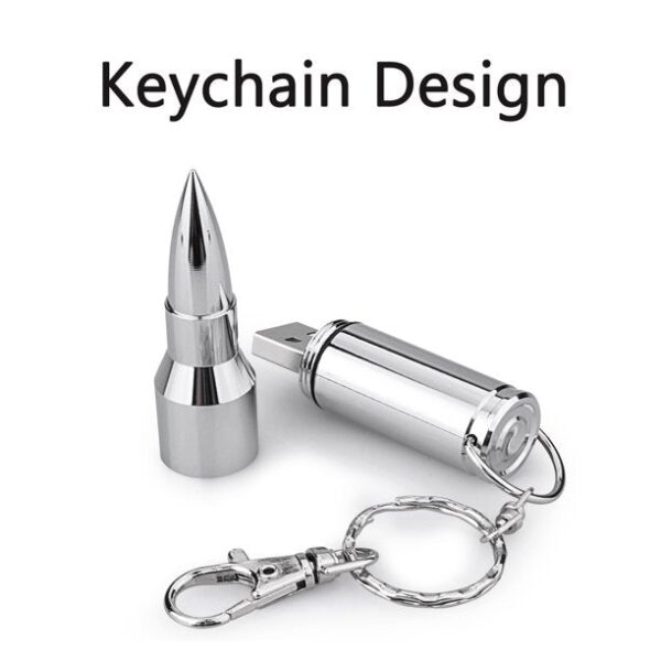 Topesel 64GB Bullet Shape USB Drive Flash with Keychain, Metal Thumb Drive-Silver - Image 2