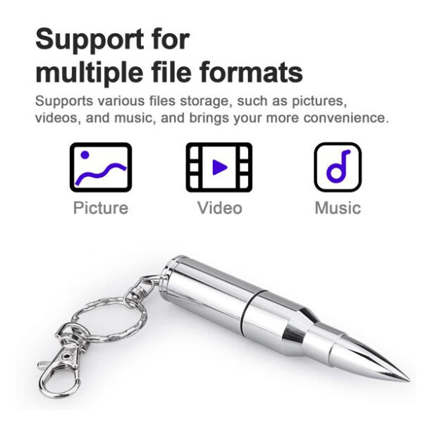 Topesel 64GB Bullet Shape USB Drive Flash with Keychain, Metal Thumb Drive-Silver - Image 4