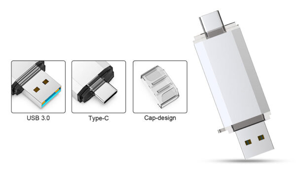 USB A + USB C USB Flash Drives with Cap - Image 4