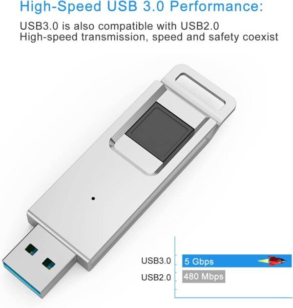 High Speed Recognition Fingerprint Encrypted Flash Drive USB 3.0, Silver - Image 6