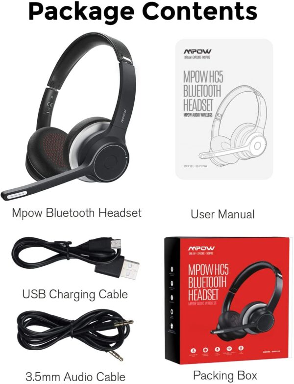 Mpow Wireless Bluetooth Headset V5.0 w/ Microphone for Computer - Image 8