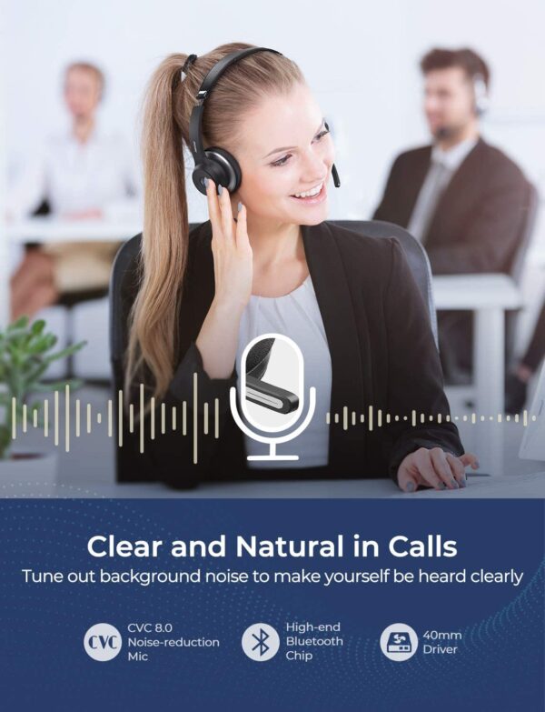 Mpow Wireless Bluetooth Headset V5.0 w/ Microphone for Computer - Image 3