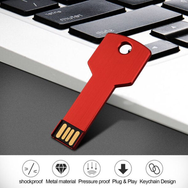 32G USB 2.0 Flash Drive TOPESEL Metal Key Shape Slim Thumb Drive Memory Stick Pen Drive Red - Image 2