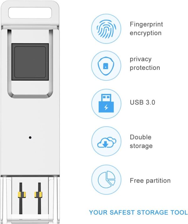 High Speed Recognition Fingerprint Encrypted Flash Drive USB 3.0, Silver - Image 7