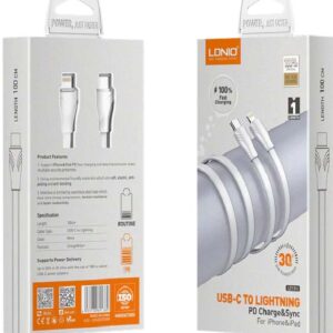 LC131L - USB CABLE C MALE TO LIGHTNING 8P 3FT 30W FAST CHARGE AND SYNC
