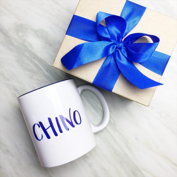 Your Name on a Dark Blue Inner-color Mug + Special Gift Box and Royal Blue Ribbon - Image 2