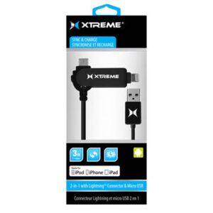 51731 - USB CABLE A MALE TO LIGHTNING 8P AND MICRO B MALE 3FT BLACK