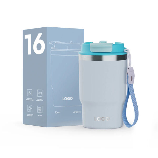 Double Wall Stainless Steel Insulated Coffee Tumbler with Color Lid and Handgrip - Image 2