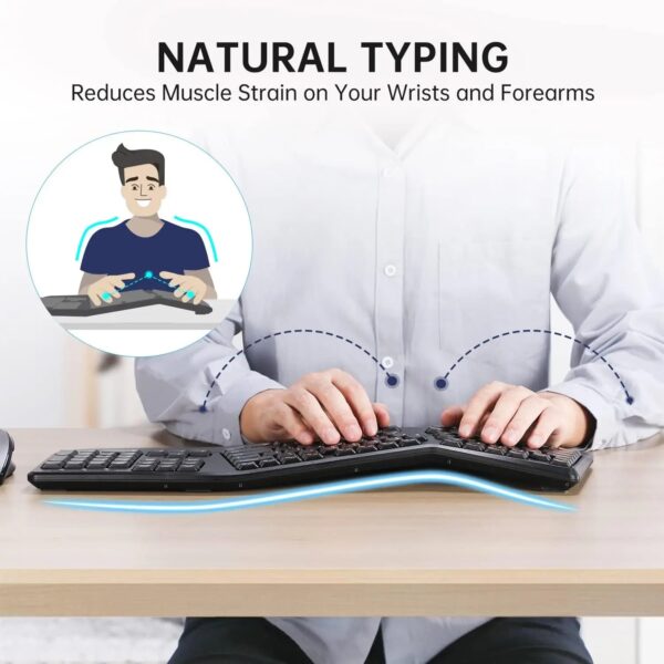 Ergonomic Wireless Keyboard Curved Design for Natural Typing 2.4G Full Size Ergo Split Keyboard with Wrist Rest - Image 4