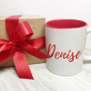 Your Name on a Red Inner-color Mug + Special Gift Box and Red Ribbon