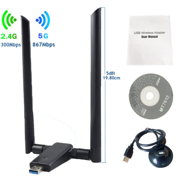 1200Mbps Mediatek 7612U Chipset 802.11AC 5.8GHz USB WiFi Adapter - Image 2