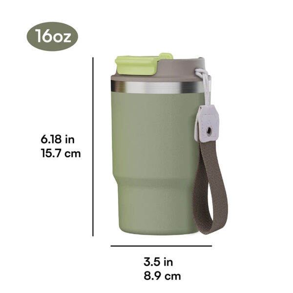 Double Wall Stainless Steel Insulated Coffee Tumbler with Color Lid and Handgrip - Image 7