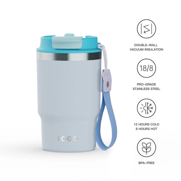 Double Wall Stainless Steel Insulated Coffee Tumbler with Color Lid and Handgrip - Image 9