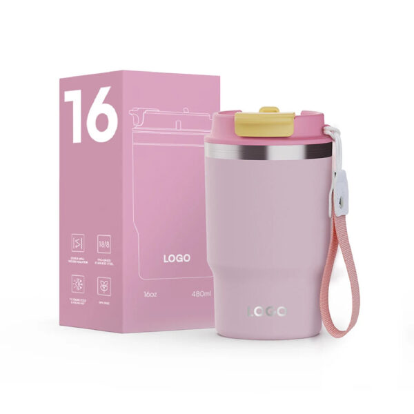 Double Wall Stainless Steel Insulated Coffee Tumbler with Color Lid and Handgrip - Image 3