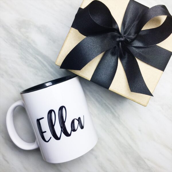 Your Name on a Black Inner-color Mug + Special Gift Box and Black Ribbon - Image 2