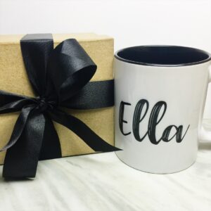 Your Name on a Black Inner-color Mug + Special Gift Box and Black Ribbon