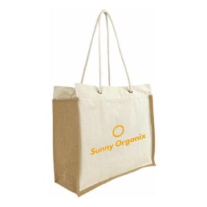 Trendy Shopping Jute & Canvas Tote Bag -15 x 14 x 6 (Q291211)
