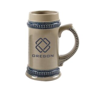 22 Oz Beer Steins Grey With Blue Trim (Q687711)