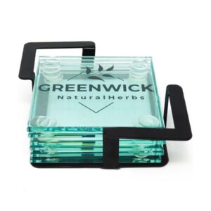 6 Piece Glass Coaster Set In Metal Stand - Square (Q719422)