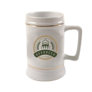 22 Oz White Beer Steins With Gold Trim (Q787711)