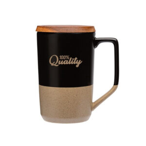 15 Oz. Mogiana Two-Tone Ceramic Mug With Wood Lid (Q928322)