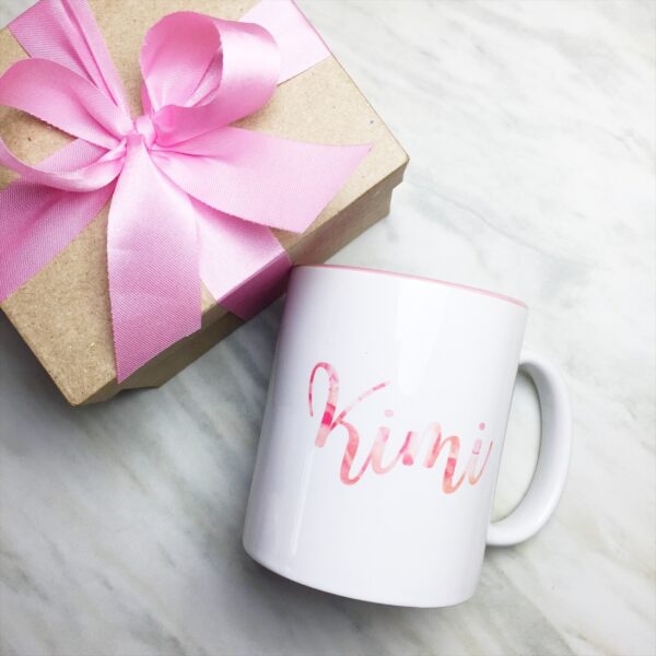 Your Name on a Pink Inner-color Mug + Special Gift Box and Pink Ribbon - Image 2
