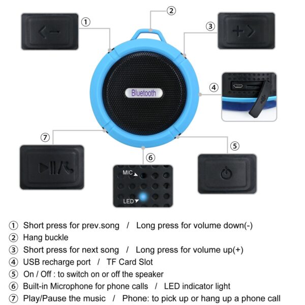 Portable Waterproof Wireless Mini Bluetooth Music Speaker (Black) - Image 8