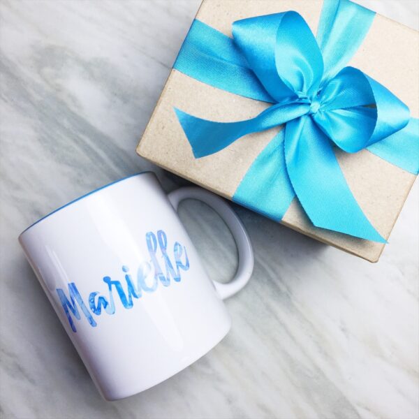 Your Name on a Light Blue Inner-color Mug + Special Gift Box and Blue Ribbon - Image 2