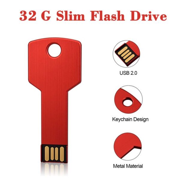 32G USB 2.0 Flash Drive TOPESEL Metal Key Shape Slim Thumb Drive Memory Stick Pen Drive Red - Image 7