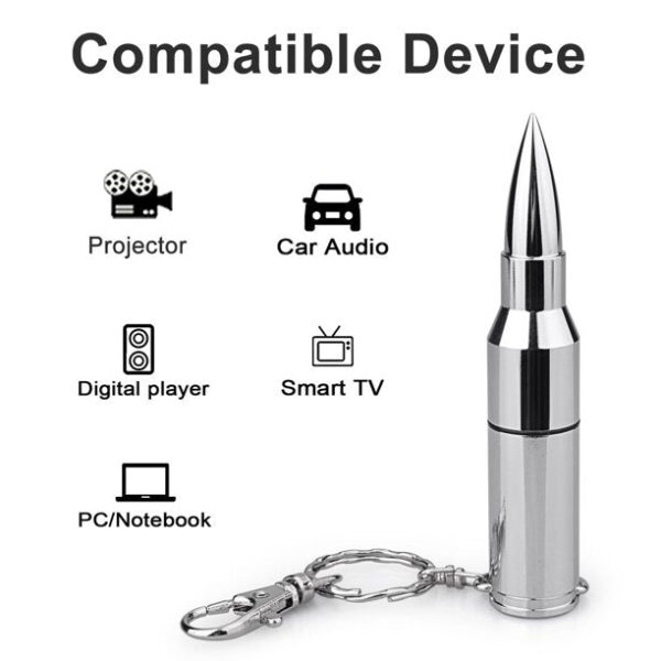 Topesel 64GB Bullet Shape USB Drive Flash with Keychain, Metal Thumb Drive-Silver - Image 5
