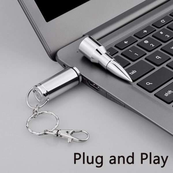 Topesel 64GB Bullet Shape USB Drive Flash with Keychain, Metal Thumb Drive-Silver - Image 6