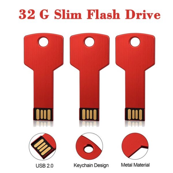 32G USB 2.0 Flash Drive TOPESEL Metal Key Shape Slim Thumb Drive Memory Stick Pen Drive Red - Image 9