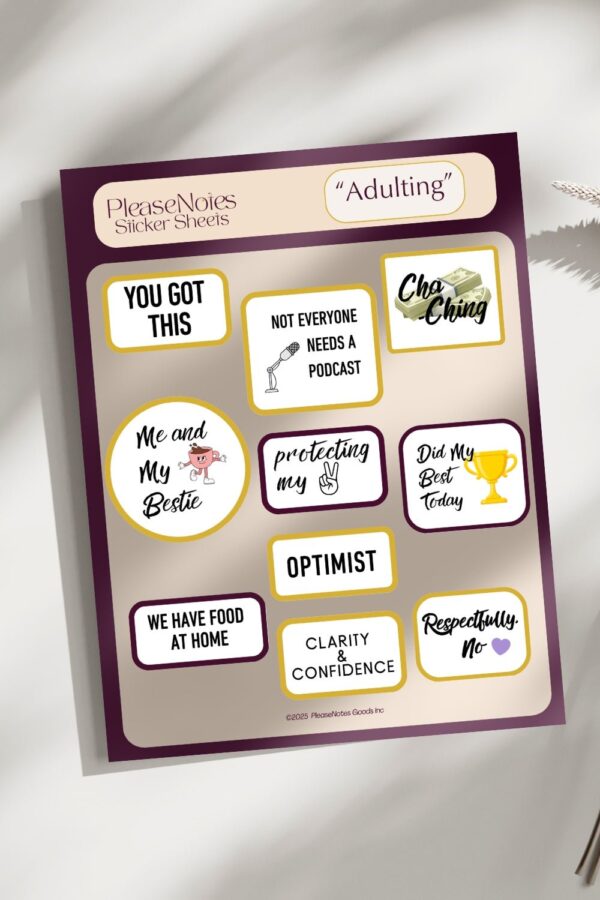 "Adulting" Themed Sticker Sheet
